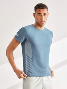 Driftmere Boyfriend Style Men's Ice-Cooling Elastic Short Sleeve And Quick-Drying Sports Shorts Set, Summer Boyfriend Style Men Two Pieces Outfits Gym Workout Running - Dusty Blue - View 4
