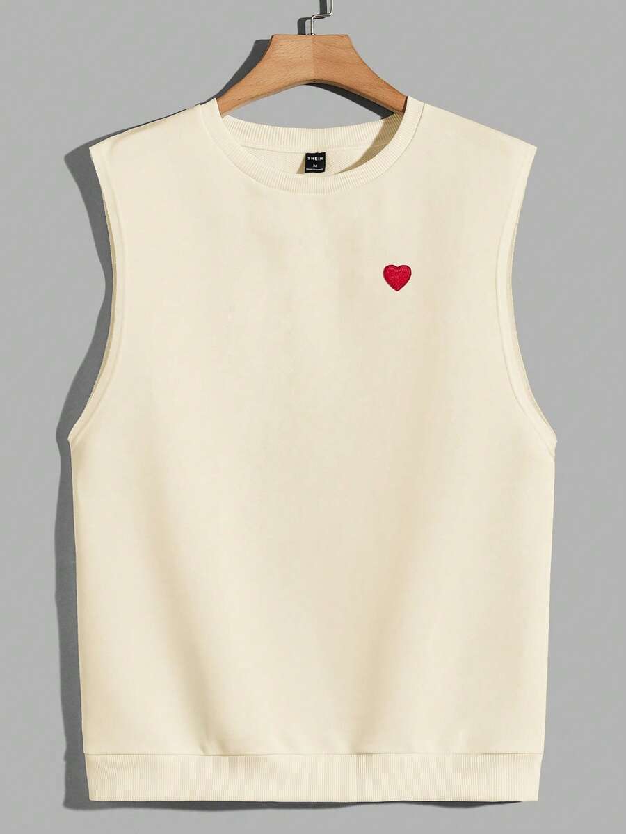 SWAVVY Camiseta Sin Mangas Informal Con Cuello Redondo Y Estampado De Corazones De Verano Para Hombre - Naranja Quemada - Ver 1