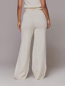 MUSERA White Knit Lace Trim Flared Trousers - Apricot - View 4