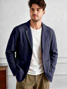 Core Aspect Chaqueta Blazer Casual de unicolor Ajustada con Bolsillo para Hombres para Desplazamiento Diario y Oficina - Azul Marino - Ver 1