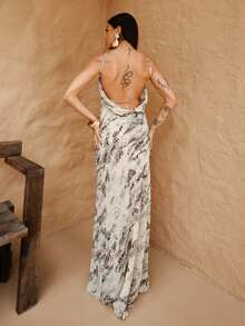 Maju Mazalli Vestido sin mangas con estampado integral y tirantes finos para mujer, vestido sin espalda con tirantes finos elegante para fiestas de verano - Multicolor - Ver 3