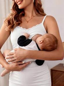 Modmama Maternity Solid Color Lace Trimmed Pleated Slim Fit Nursing Camisole - Multicolor - View 6