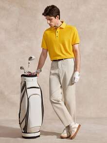 Courvante Golf Men's Summer Casual Half-Button Short Sleeve Polo Formal Shirt, Ceremony - Yellow - View 8