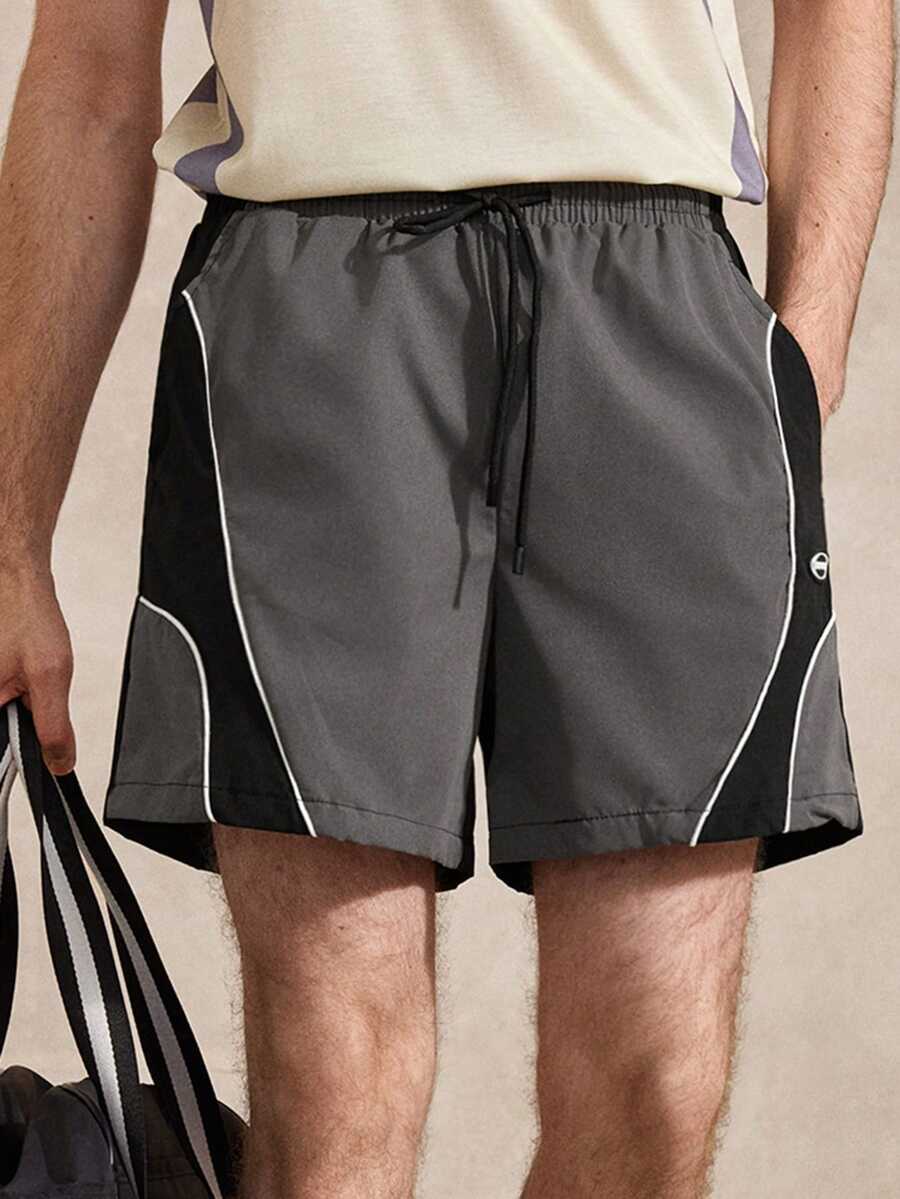 Courvante Men's Color Block Letter Print Shorts - Dark Grey - View 1