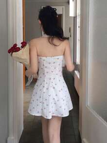 DAZY Women's All-Over Floral Print Tie Bow Korean Style Fresh Summer Dress Vacation Red And White Cute - White - View 9