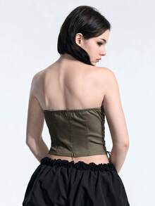 ROMWE Y2K Women's Solid Color Sexy Eyelet Tie Design Fashion Versatile Date Club Concert Outing Bandeau Top Halloween Olive Green Summer - Army Green - View 6
