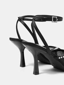 CUCCOO HITCHD Ladies' New Black Mesh See-Through Rhinestone Pointed Thin Heel Open-Toed High-Heeled Sandals, Suitable For Banquets, Parties And Weddings Summer - Black - View 11