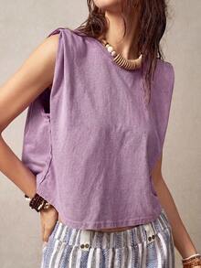 Bohemela Áo tank top không tay cổ tròn dành cho nữ đi nghỉ mát - Màu tím - Xem 7