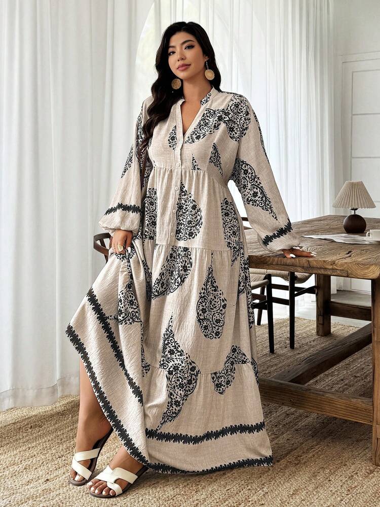 Weeklong Apricot Plus-Size Maxi Dress - Blue Paisley Bohemian