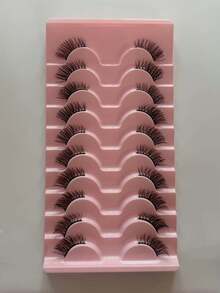 10 Pairs Half False Eyelashes Clear Band Cat Eye Short Soft 3D Faux Mink Natural Look Strip Lashes For Makeup - Black - View 3