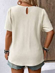 Momelise Blusa casual de mujer de talla grande lisa y sencilla de manga corta y cuello redondo para uso diario - Albaricoque - Ver 2