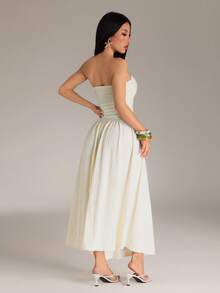 SHEIN PETITE Women's Summer New Cream White Knitted Texture Dress,Summer Dresses For Women,Petite Women Vacation Elegant Sexy - Apricot - View 2