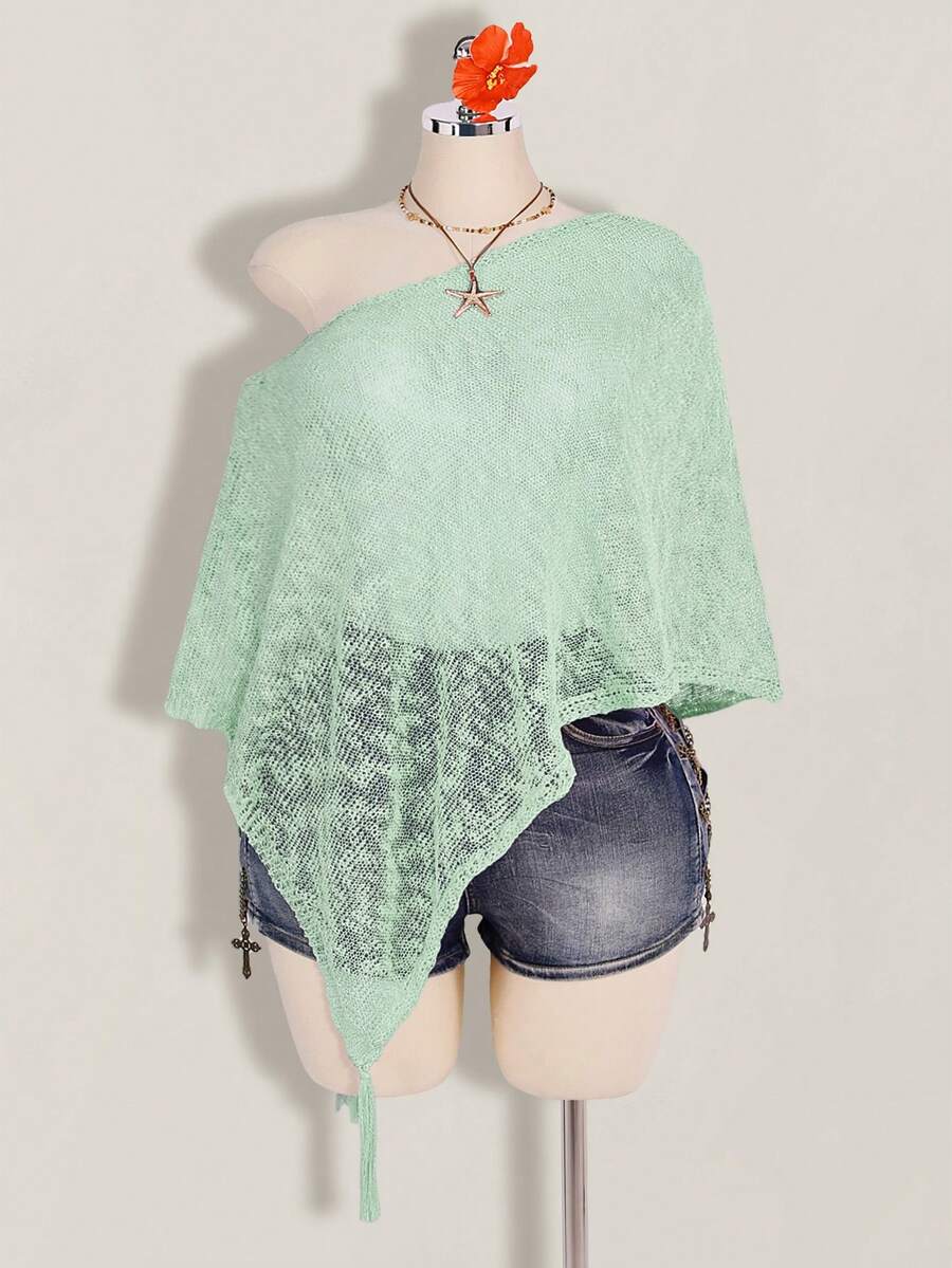 SHEIN ICON 夏季女款性感熱帶休閒波西米亞風節慶度假派對海灘婚禮外出薄荷綠鉤編素色 - 薄荷綠 - 查看 1