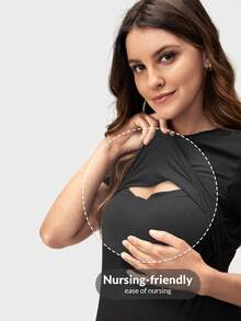 Slowluna Maternity Solid Nursing Tee World Cup - Black - View 9
