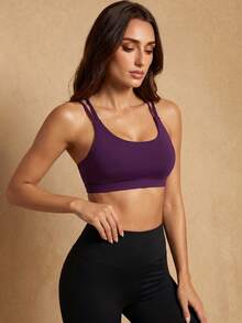 Silquee Women Plain Hollow Simple Sports Bralette, Casual Everyday Wear - Violet Purple - View 4