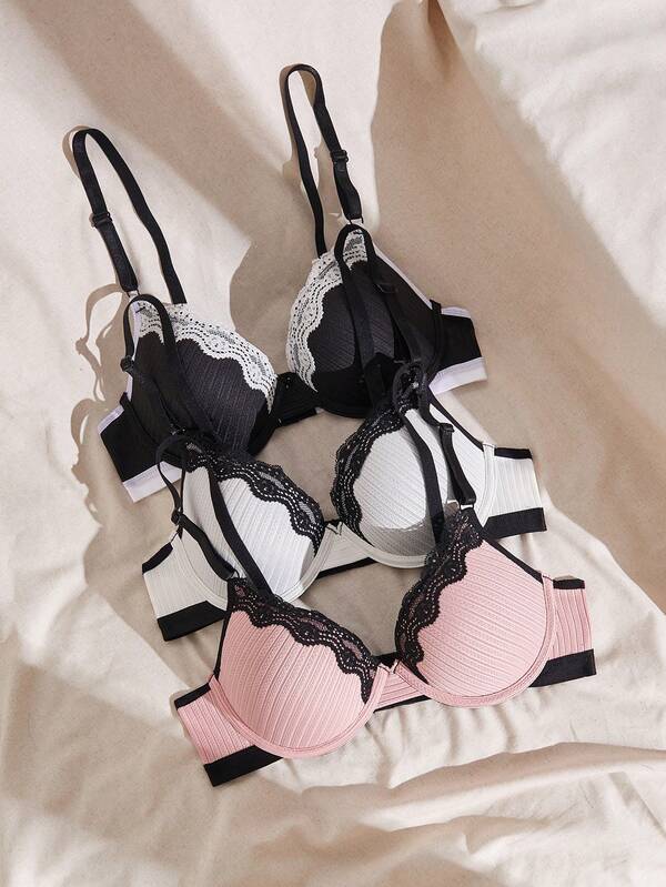 Lullawish Lace Eyelash Underwire Push-Up Bra For Small Bust