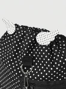 ROMWE Anime Mochila simple negra con lunares y cuerda para tirar, decoración de insignia de ala de estrella en el lateral con bolsillo de cremallera transparente, adecuada para ir a la escuela y desplazarse - Estrella de lunares - Ver 5