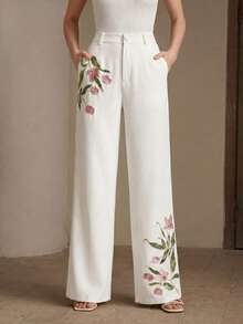 Anewsta Spring/Summer New Elegant Fashion Party Date Holiday Outing Wedding Floral Sequin Embroidery Women's Long Pants - White - View 3