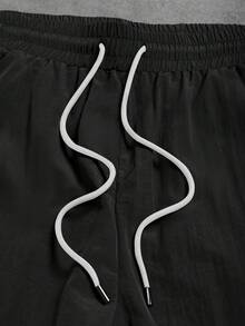 GymBeat 男士時尚印花抽繩腰縮口休閒運動長褲，健身房適用 - 黑色 - 查看 5