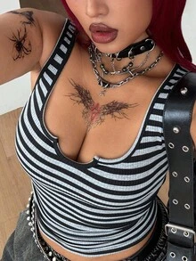 Coolane 女款大尺碼夏季街頭風哥德 Y2K 復古基本款豹紋舒適彈性黑色背心上衣 - 黑色 - 查看 1