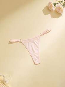 1pc Solid Color Sexy Thin Waist Mesh Splice Women's G-String Panty - Pink - View 5