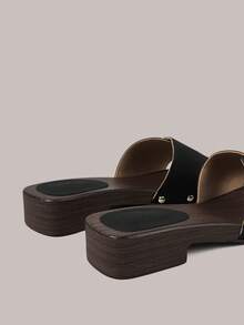 Styleloop Sandales plates pour femmes, sandales d'été à bout ouvert, style bohème, sandales de vacances, chaussons à semelle souple - Tissu noir - Voir 6