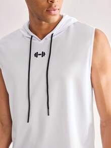 Driftmere Men's Barbell Print Drawstring Waist Hooded Sports Tank Top, Gym Workout Running - White - View 7