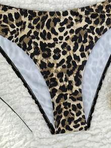 Fembélia Set Baju Renang Tankini Wanita Model Terbaru Motif Leopard dengan Tali Tebal dan Dekorasi Logam di Bagian Belakang. - MultiWarna - View 6