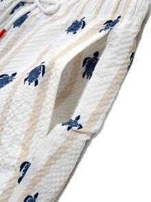 CoralVoy Men's Turtle Stripe Drawstring Waist Pocket Beach Shorts - Beige - View 6