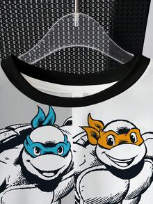 TEENAGE MUTANT NINJA TURTLES | SHEIN Young Boy Contrast Color Cartoon Print T-Shirt And Shorts Set - White - View 3