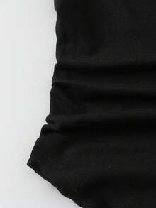 SHEIN 黑色不對稱單肩上衣與高腰抓皺喇叭褲兩件套，同色布料，復古通勤風，適合春/秋日常穿著，小眾設計優雅套裝，適合青少年女孩 - 黑色 - 查看 4