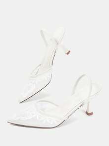 CUCCOO HITCHD Summer New Flower Embroidery Lace Sequins Pointed Wine Glasses Heel Elegant Romantic White Mesh Ladies High Heel Sticks Bridal Shoes Dating Wedding - White - View 6
