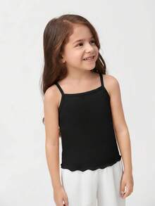 Maija Kids Maija Kids 女童小女孩夏季休閒百搭純色細肩帶背心，黑色，舒適日常穿著，可愛基礎經典款，高品質 - 黑色 - 查看 4