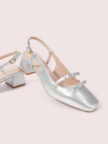 CUCCOO DOLLMOD Sepatu Mary Jane Gaya Retro Prancis Terbaru dengan Pita dan Hak Blok, Anggun & Elegan, Cocok untuk Hari Valentine, Natal, dan Musim Semi. - Perak, - View 2