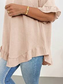 SHEIN Essnce Plus Size Casual Hot Pink Ruffle Blouse Summer Going Out Formal Tops - Apricot - View 8
