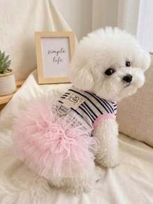 PETSIN 1PC Breathable Sun Protection Pet Puff Dress, Korean INS Striped Couple Outfit For Small Dogs Cats Spring Summer - Navy Blue - View 16
