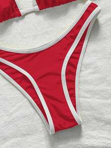 Swim SXY 2025 女款休閒運動風方領背心式連身泳衣 - 紅色 - 查看 6