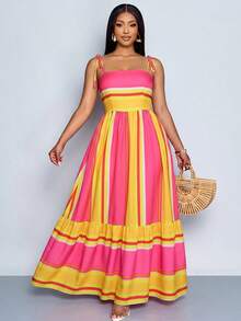 SOLERSUN Plus Size Pink Maxi Dress With Shoulder Straps, Suitable For Vacation, Beach, Commuting, Casual Tropical Wear, Elegant Gown Summer - Yellow - View 3