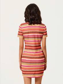 SHEIN BASICS 女款夏季休閒復古 70 年代 2000 年代橘紅色短洋裝，適合早午餐與外出穿著 - 彩色 - 查看 8