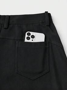 SWAVVY Men's Spring/Summer Fashion Curved Leg Pants With Airplane Buckle - Black - View 7