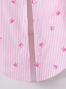 SHEIN Blusa ligera con protección solar a rayas para niña preadolescente, primavera y verano, vacaciones, verano, viaje - Rosa - Ver 4