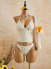 Swim Mod Summer Sweet Cherry Plaid Tank Bikini Set - Light Yellow - View 11