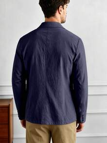Core Aspect Chaqueta Blazer Casual de unicolor Ajustada con Bolsillo para Hombres para Desplazamiento Diario y Oficina - Azul Marino - Ver 2