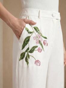 Anewsta Spring/Summer New Elegant Fashion Party Date Holiday Outing Wedding Floral Sequin Embroidery Women's Long Pants - White - View 1