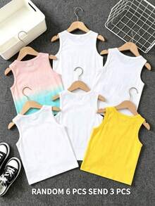 SHEIN 新款時尚舒適夏季背心，隨機6件發3件，適合日常穿著、返校、戶外活動、聚會、度假、街拍、校園生活、節慶、禮物 - 彩色 - 查看 3