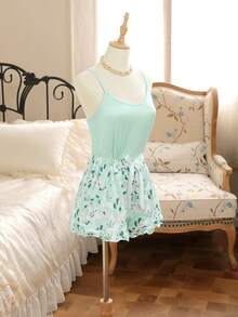 DUSKBASE Standard Size Women's Camisole Top And Lily Pattern Shorts Pajama Set - Multicolor - View 5