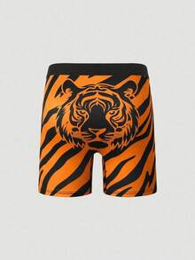 Chillnights Men's Tiger Print Boxer Briefs, Wild Animal Graphic Striped Underwear, Comfortable Mid Length Boxers - Yellow - View 2