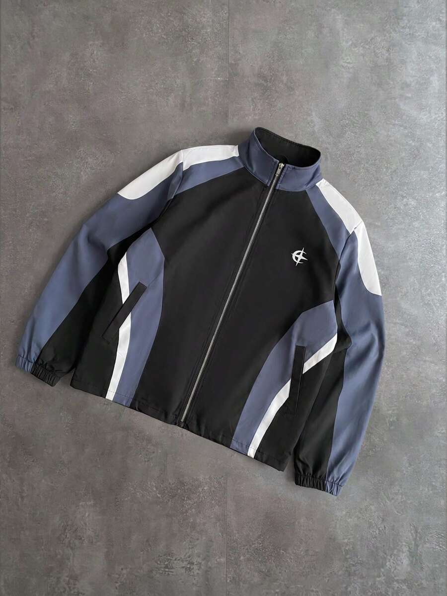 PAVTROS Men's Long Sleeve Zip-Up Casual Colorblock Jacket - Black and White - View 1