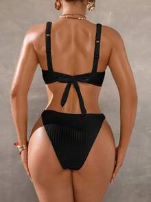 Swim DD+ Women's Casual Bikini Set With Straps - Black - View 2