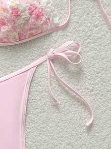 Soleia Vacation Beach Floral Embroidered Bikini Set Bathing Suit For Women Pink Summer Cute - Pink - View 6